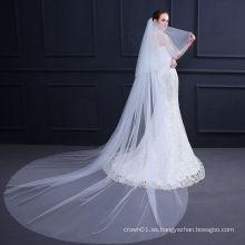 Encaje de velo de novia largo liso de alta calidad de moda